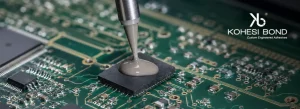 Conductive adhesive applied on a printed circuit board (PCB) to improve electrical conductivity and long-term reliability